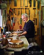 Irish photography. Artisans. Imagination To Creation. Tom Cussen designing and making Clareen Banjos by hand at Clarinbridge,  Co. Galway