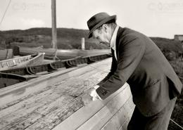 Irish Fine Art - Black & White. Boatman, Sam Doyle - Wicklow Town Harbour, Co. Wicklow 1977