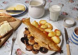 Traditional Irish Cottage Food. Skillet pan fried wild Irish river trout